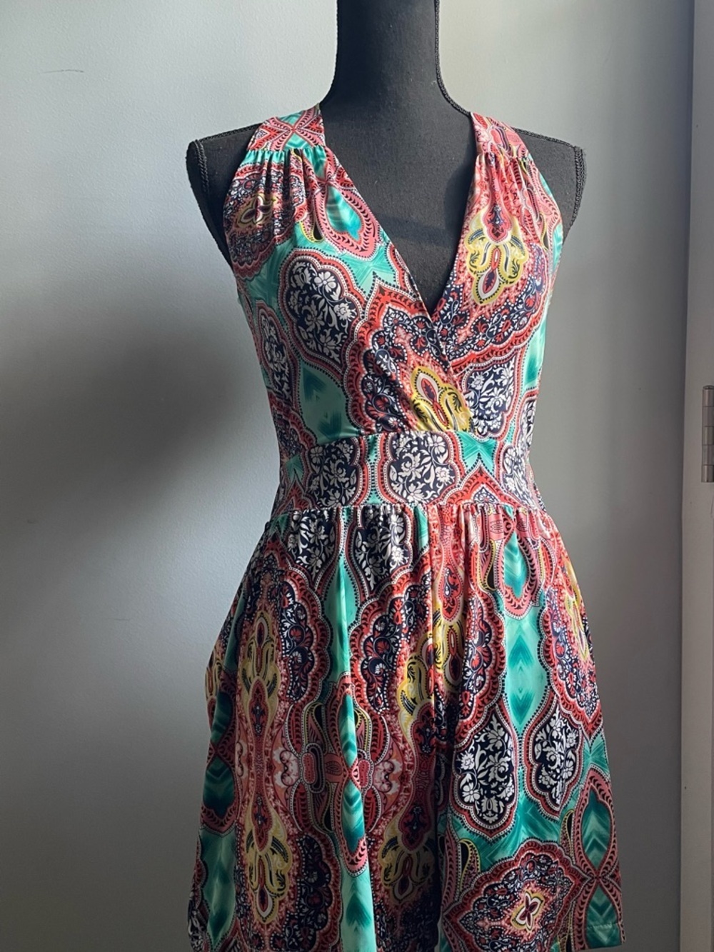 NWT Vintage Teal & Coral Paisley Halter Romper